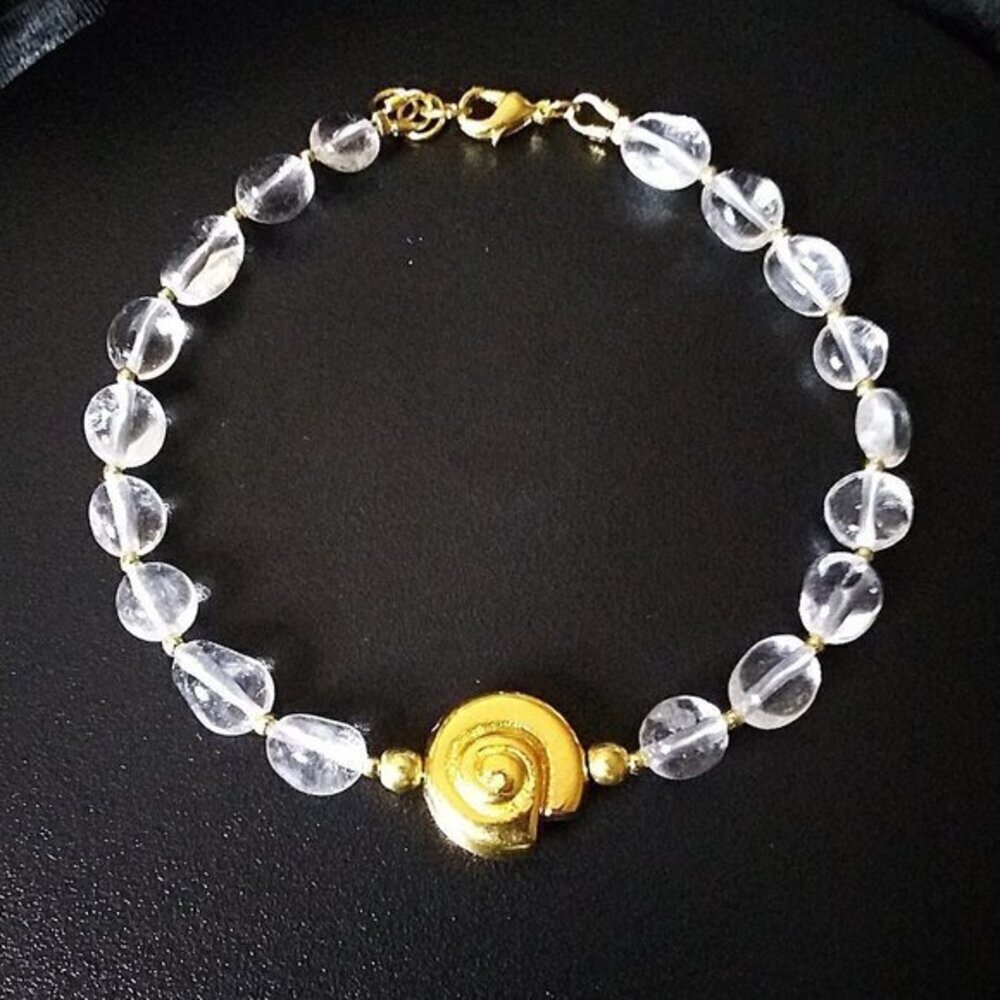 Clear Quartz Bracelet | Gold Shell Charm | Handmade Winter Holiday Gift Jewelry